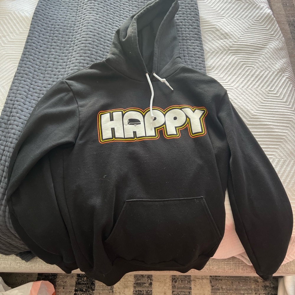 American Apparel Happy Camper black hoodie. Size Medium